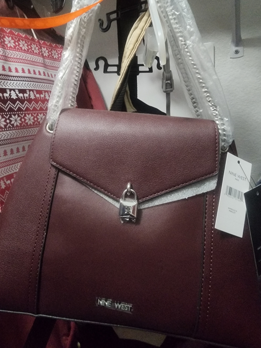 Nine West INEZ Merlot Satchel with Silver Hardware
